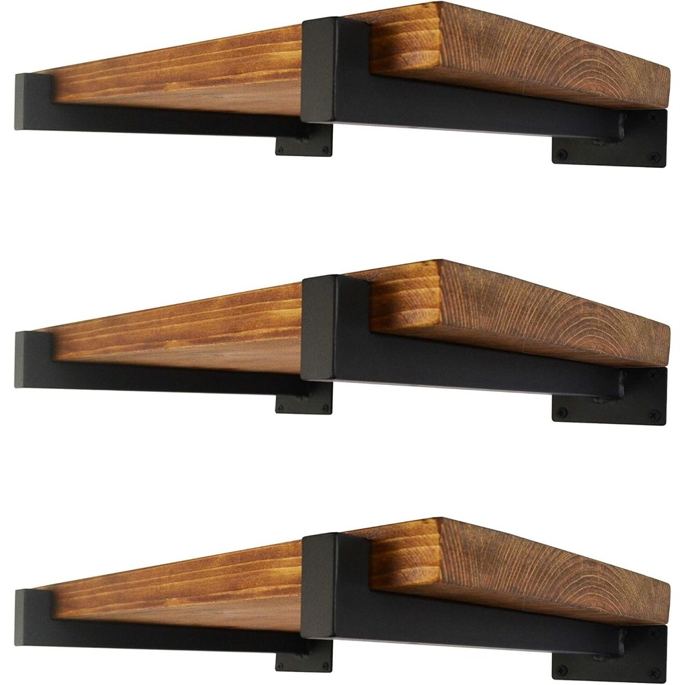 EZYDECOR 6 Inch Black Industrial Shelf Brackets Wall Mounted Metal 6 Pack